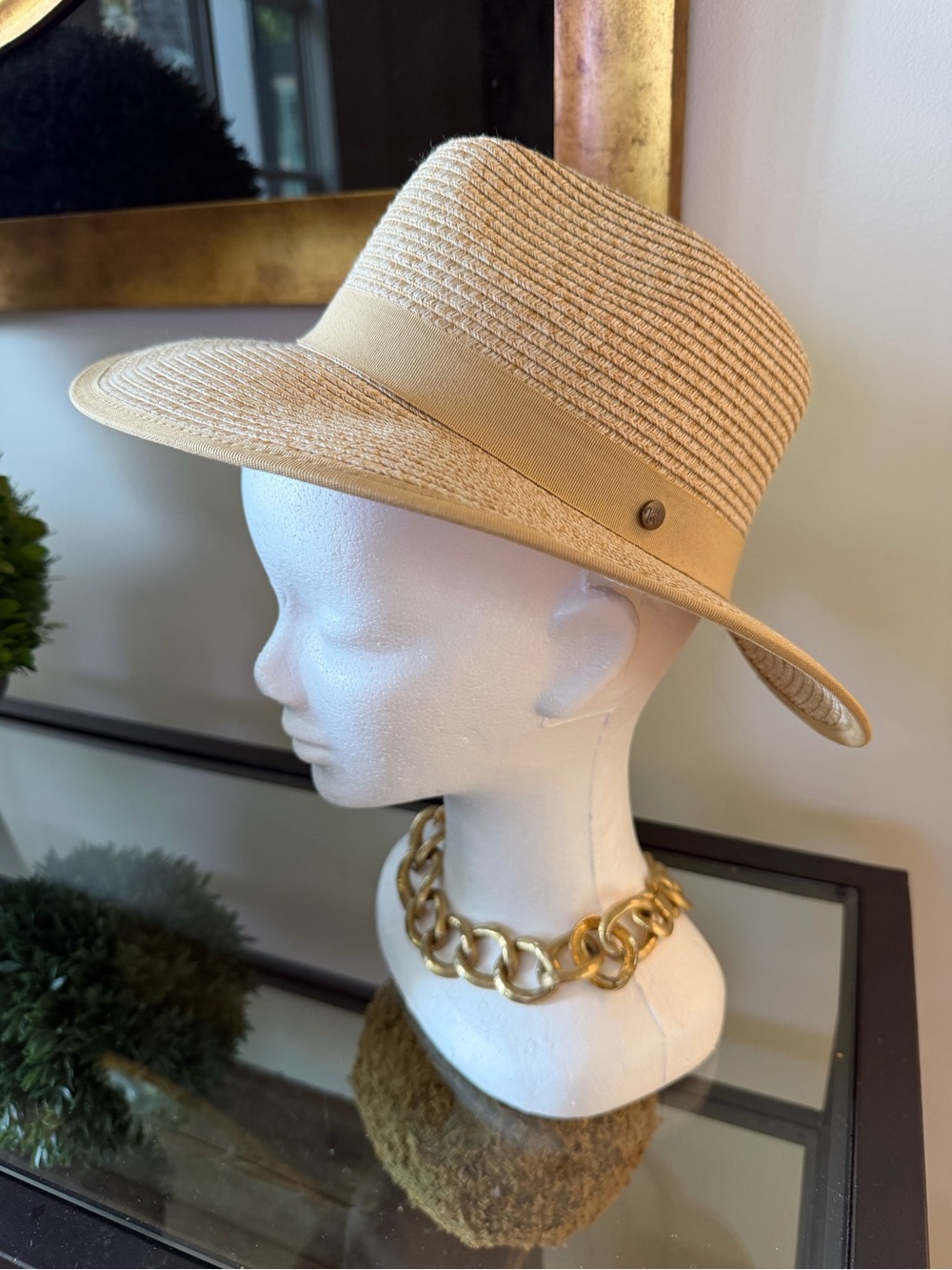 Woven Tan Fedora Hat with Ribbon Band